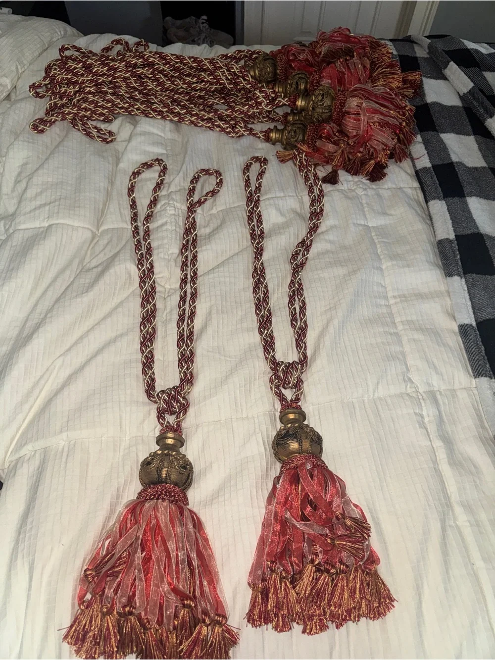 Lot of 10 Vintage Regal Red and Gold Tassel Curtain Tieback